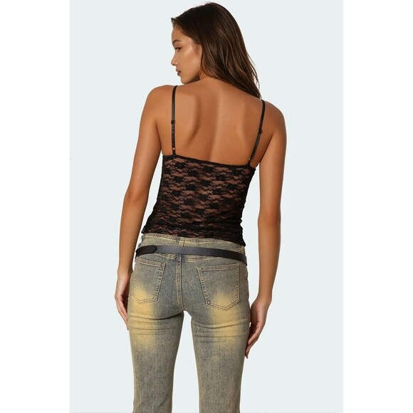 Edikted Eira Tank Top Women Size S Black Sheer Lace V-Neck Adjustable Straps NWT - Picture 14 of 14